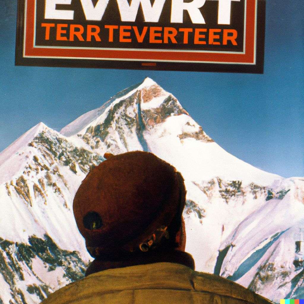 someone gazing at Mount Everest, advertisement from the '80s